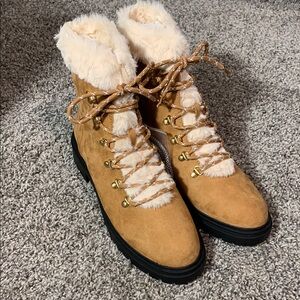 J. Crew Faux- Fur Winter Hiking Boots in Chestnut Sz 10.5 NIB